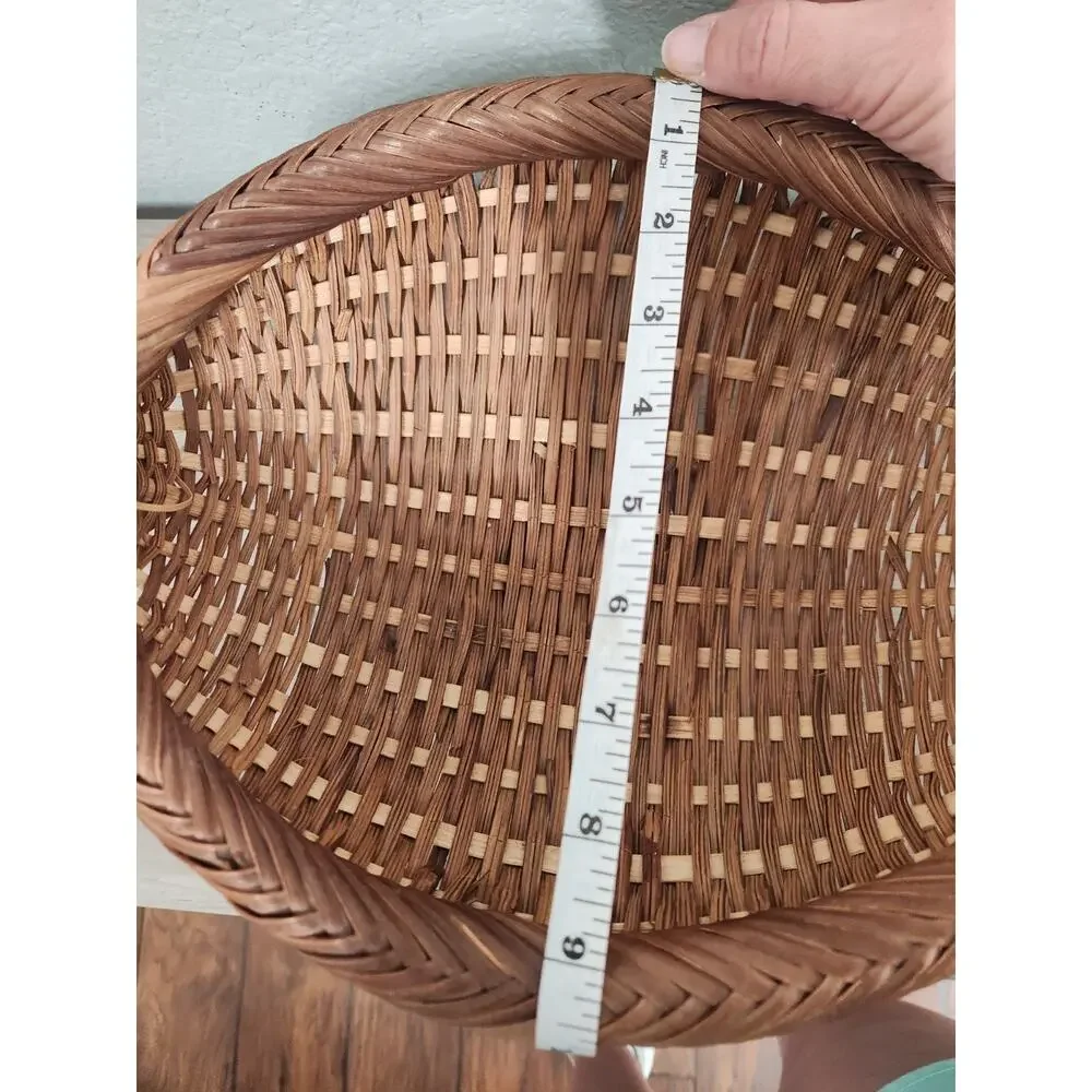 Handwoven Footed Oval Round Basket Natural Wicker Rustic Farmhouse Decor 12 Inch